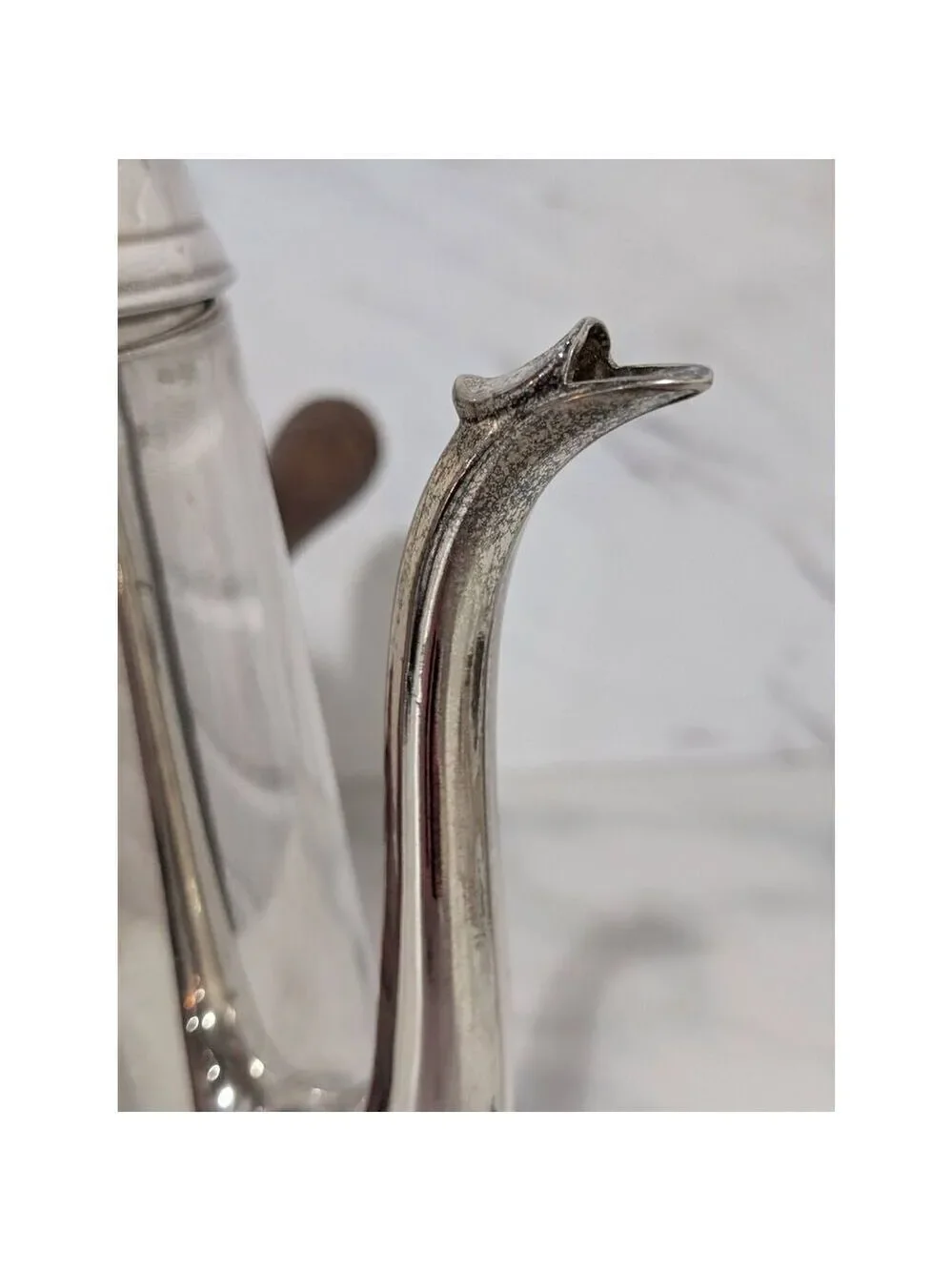 Antique Queen Anne Silver Hot Beverage Container Wood Side Handle Coffee Pot